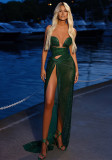 Sexy Strapless Sequin Split Mesh Slim Evening Dress