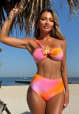 Gradient Print Flower One Shoulder High-Waist Two-Piece Bikini Swimsuit