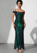 Sexy Sequined Strap Off Shoulder Women's Ball Evening Dress