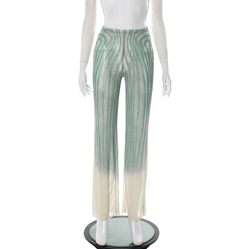 Women's Slim Geometric Pattern Print Round Neck Sleeveless Bodysuit Wide-Leg Pants Two Piece Set