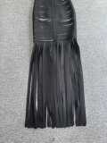 Black Strap Low-Cut Split Tassel Low Back Slim Evening Dress
