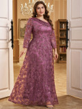 V-Neck PurpleMesh Sequin Embroidery Elegant Evening Dress