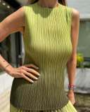 Women's Fashion Pleated Gradient Color Sleeveless Chic Loose Tops Wide-Leg Pants Set