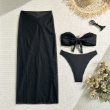 Solid Color Metal Oyster Buckle Three-Piece Bikini Swimsuit
