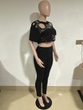 Spring/Summer Casual Ripped Pin Short Sleeve T-Shirt Pants Set