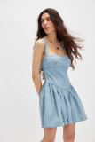Women Summer Solid Backless Denim Dress