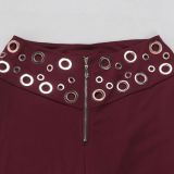 Women elegant elastic metal buckle decorated V-neck Top and Pants two-piece set