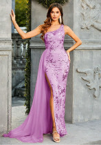 Women Summer Slit One Shoulder Formal Party Maxi Dress