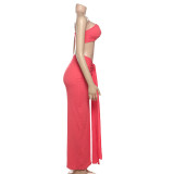Women Summer Sexy Strapless Top and Long Skirt Two-Piece Set