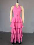 Women summer Halter Neck vest and cake skirt two-piece set