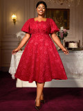Plus Size Women party Formal Party square neck puff sleeve dress