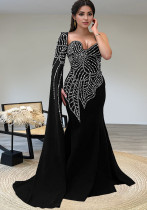 Women Spring Summer Beaded Strapless Shawl Long Sleeve Evening Dress
