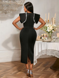 Women Round Neck Formal Party Slit Elegant Dress