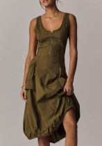 Women Casual Solid Sleeveless Dress Women Casual Solid Sleeveless Dress