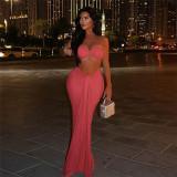 Women Summer Sexy Strapless Top and Long Skirt Two-Piece Set