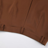 Women Brown Sleeveless Suspender V-Neck Slit Tank Top Long Pants Two-piece Set