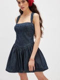 Women Summer Solid Backless Denim Dress