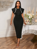 Women Round Neck Formal Party Slit Elegant Dress