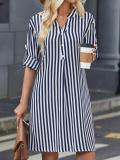 Women striped long-sleeved V-neck shirt dress