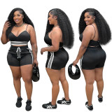 Women Sports Casual Sexy Suspender Top and Shorts Two-Piece Set