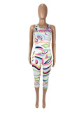 Women sexy Multi-Color Print Tank Top and Capri Two-piece