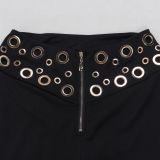 Women elegant elastic metal buckle decorated V-neck Top and Pants two-piece set