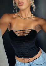 Women Style V-neck cross hollow Lace-Up sexy Strapless Top Women Style V-neck cross hollow Lace-Up sexy Strapless Top