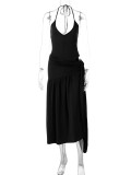 Women's autumn fashion sexy Low Back bodysuit slim lace-up skirt set