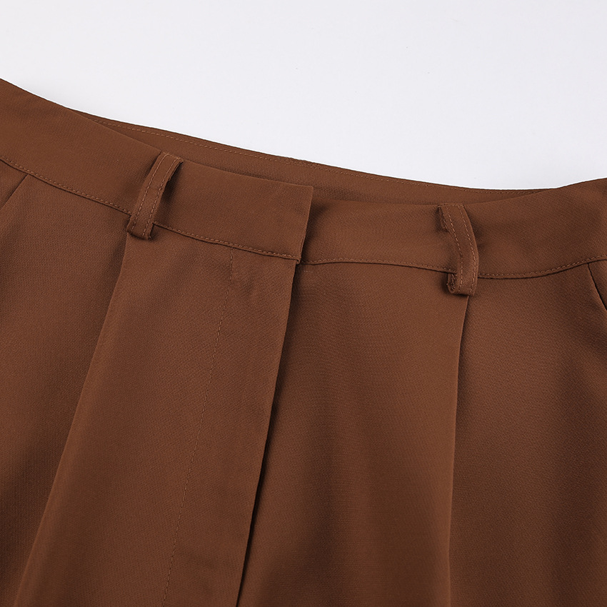 Women Brown Sleeveless Suspender V-Neck Slit Tank Top Long Pants Two-piece Set