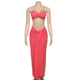 Women Summer Sexy Strapless Top and Long Skirt Two-Piece Set
