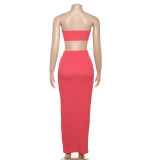 Women Summer Sexy Strapless Top and Long Skirt Two-Piece Set