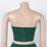 Women elegant elastic metal buckle decorated V-neck Top and Pants two-piece set