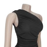 Women Slash Shoulder Sexy See-Through Solid Dress