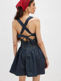 Women Summer Solid Backless Denim Dress
