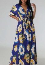 Plus Size Women Elegant V-Neck Short Sleeve Dress