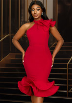 Women elegant half-high collar ruffled off-shoulder ruffled hem Formal Party dresses