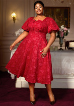 Plus Size Women party Formal Party square neck puff sleeve dress