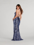 Women sequin sexy suspenders Backless slit evening dress