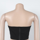 Women elegant elastic metal buckle decorated V-neck Top and Pants two-piece set