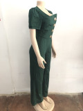 Women Fashion Short Sleeve Button Jumpsuits