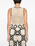 Women Spring Summer Crochet Hollow Flower Round Neck Sleeveless Knitting Top and Square Wide Leg Pants Two-piece Set