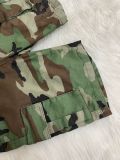 Women Strapless cardigan button camouflage pocket Cargo Romper