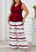 Plus Size Women Elegant V-Neck Sleeveless Top and Straight Pants Casual Two-Piece Set Plus Size Women Elegant V-Neck Sleeveless Top and Straight Pants Casual Two-Piece Set