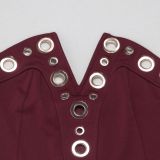 Women elegant elastic metal buckle decorated V-neck Top and Pants two-piece set
