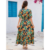 Women ruffled Bat Sleeves V-neck Bohemian beach Holidays dress