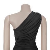 Women Slash Shoulder Sexy See-Through Solid Dress