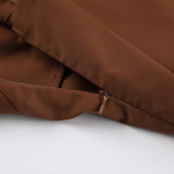 Women Brown Sleeveless Suspender V-Neck Slit Tank Top Long Pants Two-piece Set