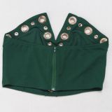 Women elegant elastic metal buckle decorated V-neck Top and Pants two-piece set