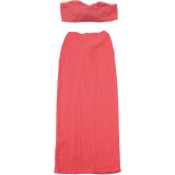 Women Summer Sexy Strapless Top and Long Skirt Two-Piece Set