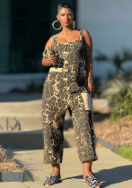 Women Leopard Print Nine-point Denim Suspenders Women Leopard Print Nine-point Denim Suspenders